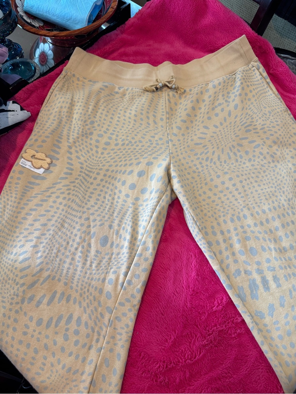Nike Beige Wide-Leg Pants with Light Blue Dot Pattern